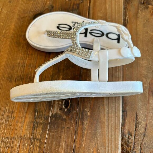 Bebe White Jeweled Sandals Size L 9/10 Kids - Picture 5 of 10